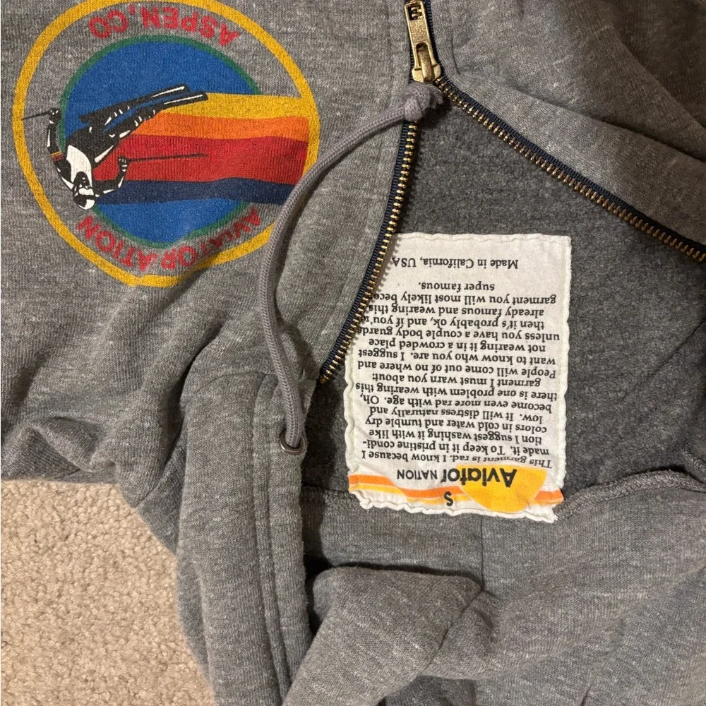 Aviator Nation Gray Hoodie with Rainbow Graphic - Picture 3 of 3